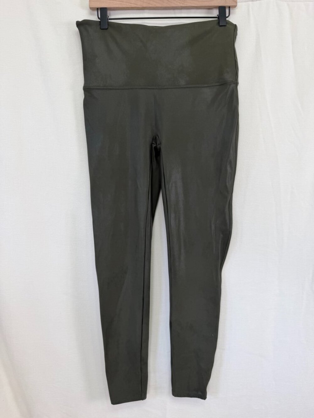 Spanx Faux Leather Leggings Olive Green High Rise Compression 1X 2437P‎